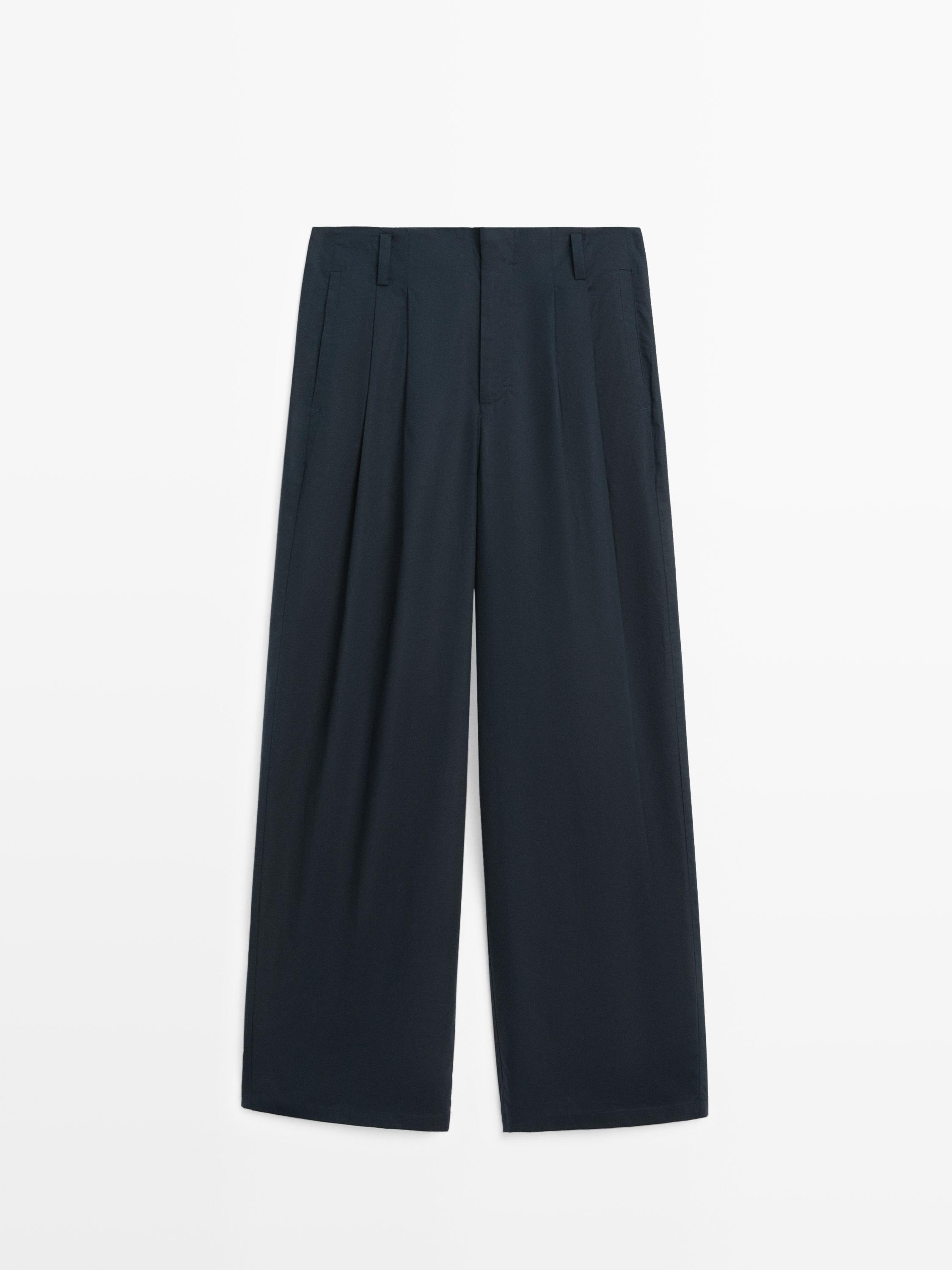 Darted cotton barrel fit trousers